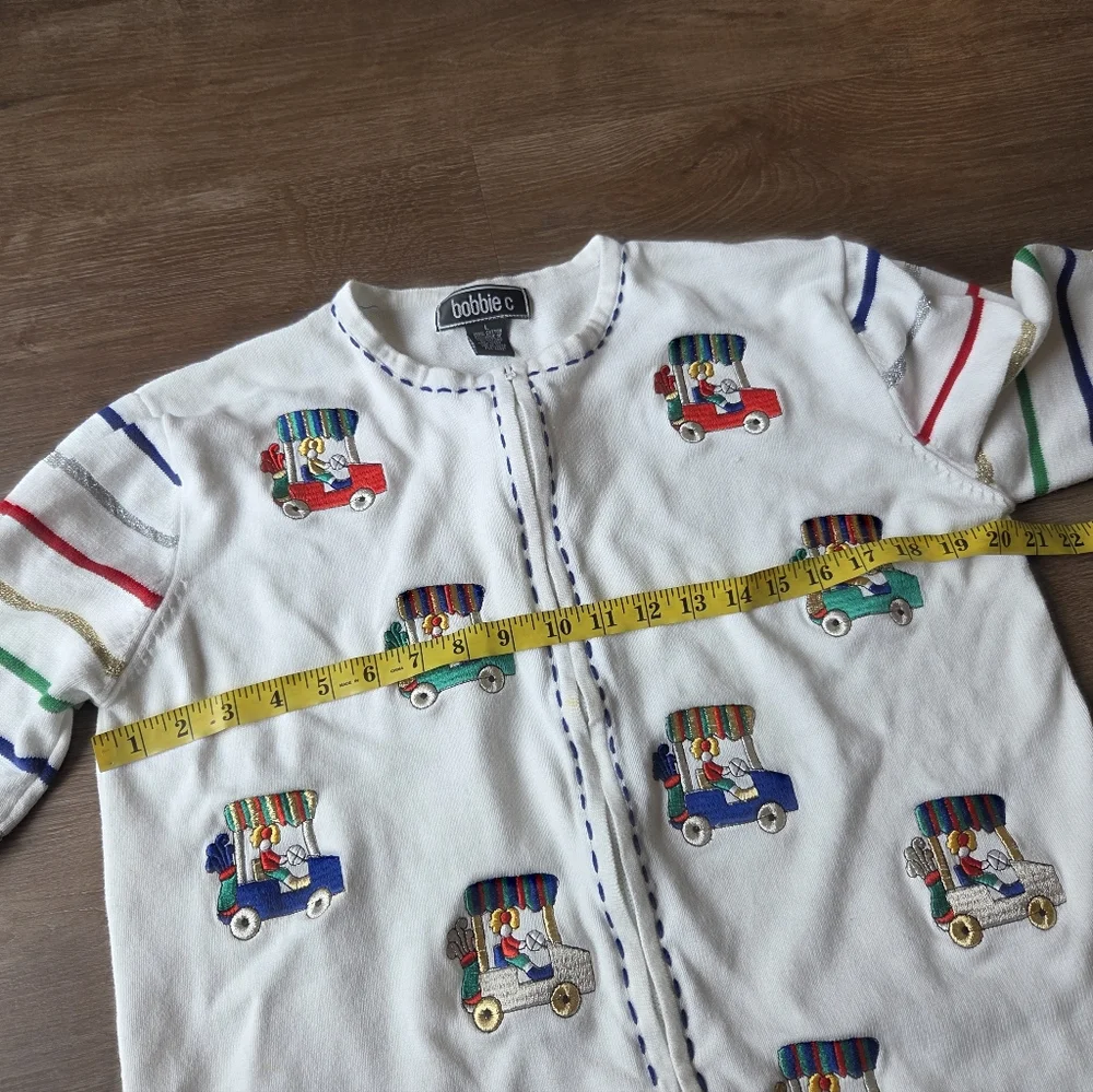 Vintage Bobbie C Embroidered Golf Patch Knit Cardigan Jacket Women Full Zip sz L - Picture 8 of 10
